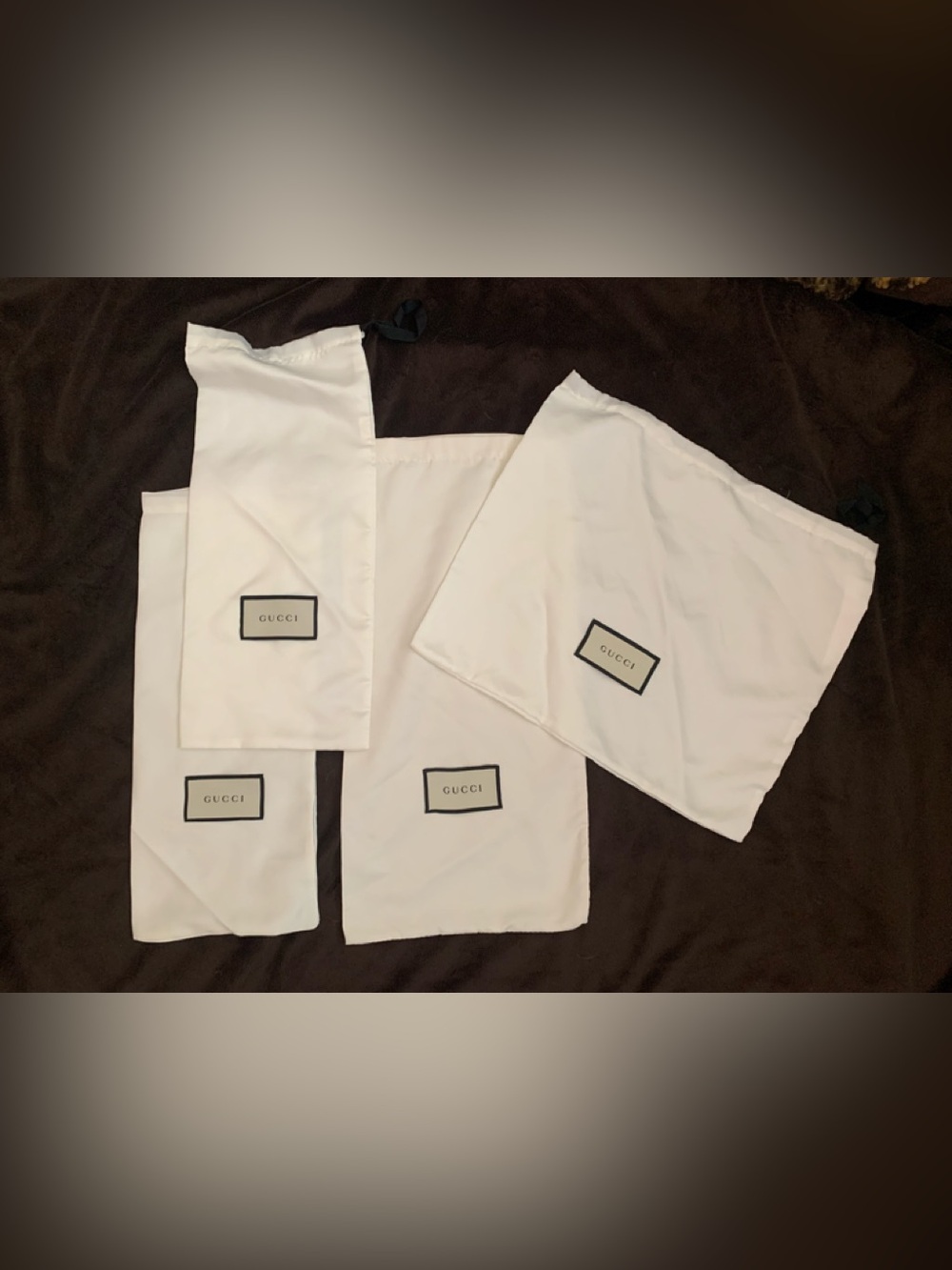 GUCCI (4) assorted silky, feel cream, color, drawstring, dust bags VVGUC